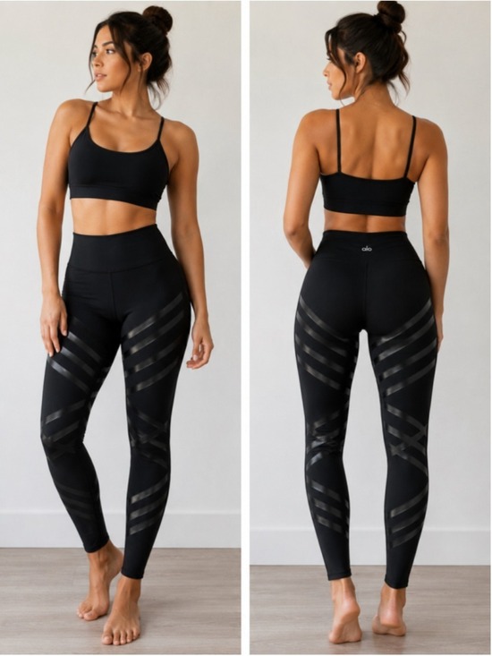 ALO Yoga Pants - Alo Yoga Black High Waist Mesh Gloss Stripe Leggings Women's Size Small